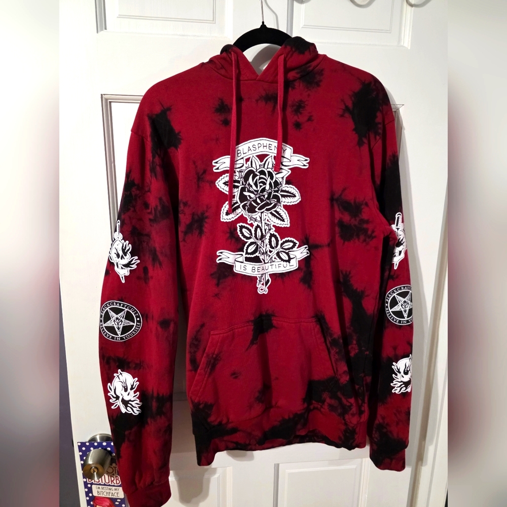 BlackCraft Cult "Blasphemy is Beautiful" - Red Lightning Dye Pullover NWOT